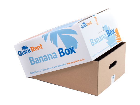 9 Bananen Box Zügelkartons, eine Big Banana Box und 40 Meter Klebeband für