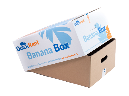 9 Bananen Box Zügelkartons, eine Big Banana Box und 40 Meter Klebeband für