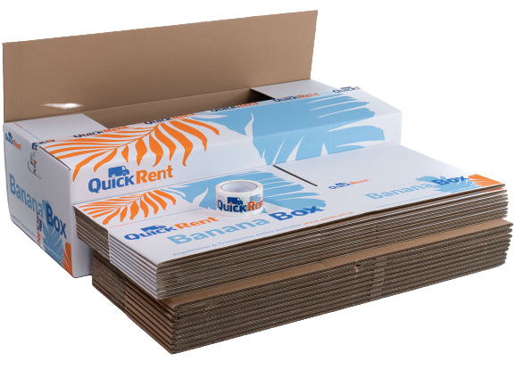 9 Bananen Box Zügelkartons, eine Big Banana Box und 40 Meter Klebeband für